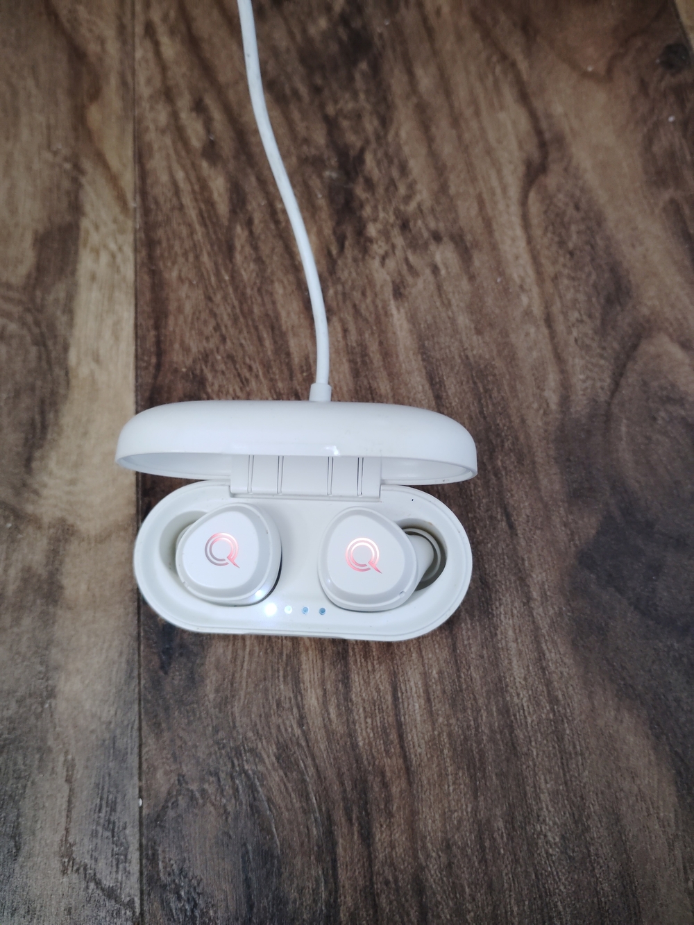 White Q Logo True Wireless Earbuds with Charging Case